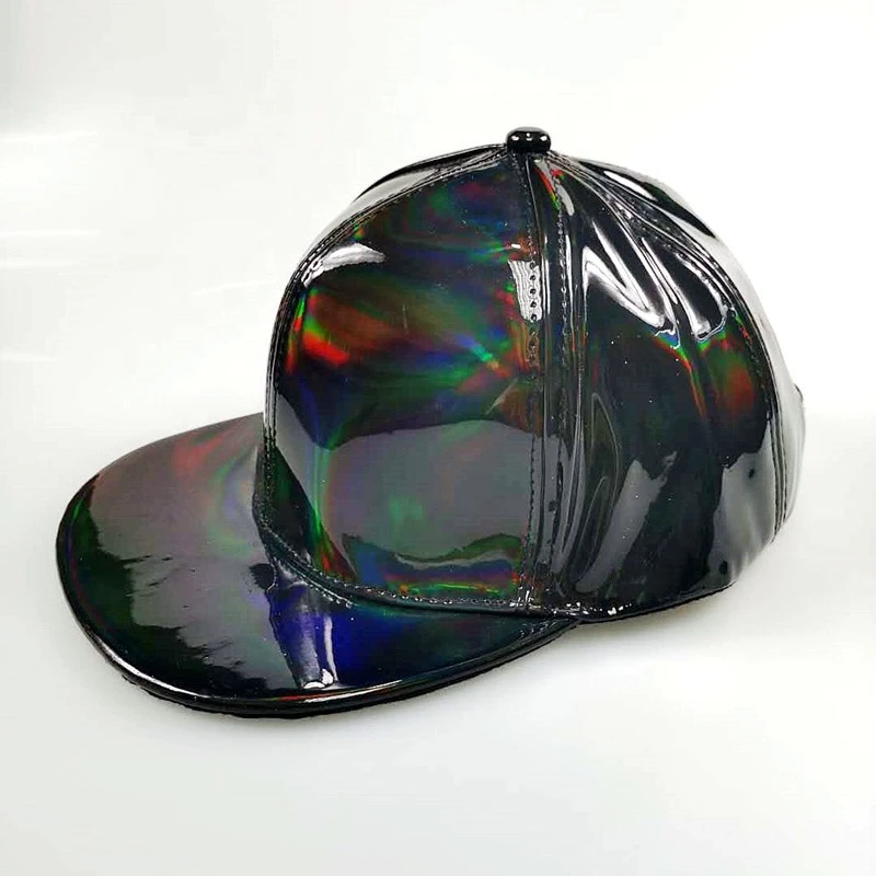 Hologram pu leather hat blank snapback shiny leather hats caps
