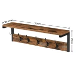 HOOBRO Industrial Coat Rack with Shelf, Wall Mounted Coat Rack with 7 Hooks, Coat Hooks for Clothes Hats Bags in Entryway