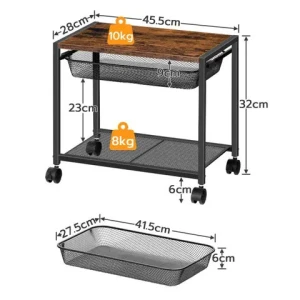 HOOBRO Under Desk Printer Stand Rack, Industrial Heavy Duty Printer Cart with Shelf, Mobile Printer Storage Table on Wheels