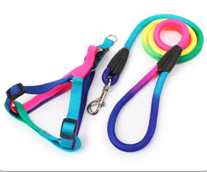 Hot Fashion 1Pcs Rainbow Color Weave Nylon Belt Pet Dog Traction Rope Round Training Leashes