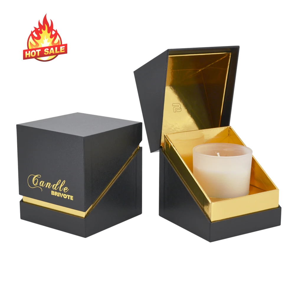 Hot sale Luxury Eco-friendly recycled kraft Custom Black Round Jar set Paper Gift Candle Packaging Box