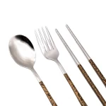 hot sale personal camping portable ECO korean stainless steel cutlery chopsticks fork and spoon travel set
