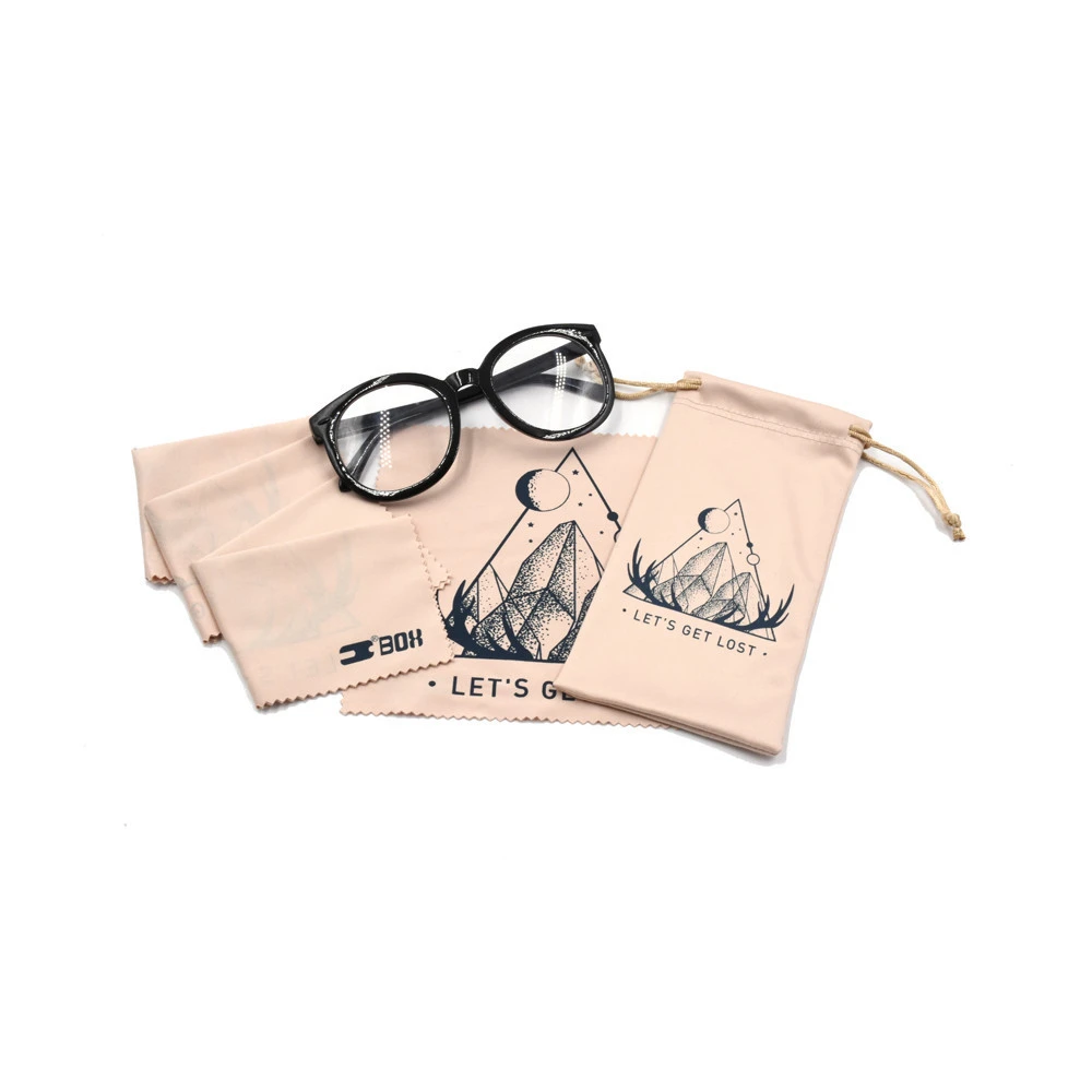 Hot selling microfiber eye glasses spectacle eyewear cleaning cloth pouch set drawstring storage bag