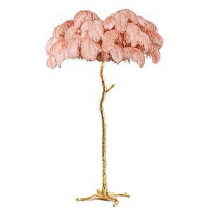 Hotel Lobby Decoration Tree Stand Floor Light Resin Ostrich Feathers Floor Lamp Modern 200cm