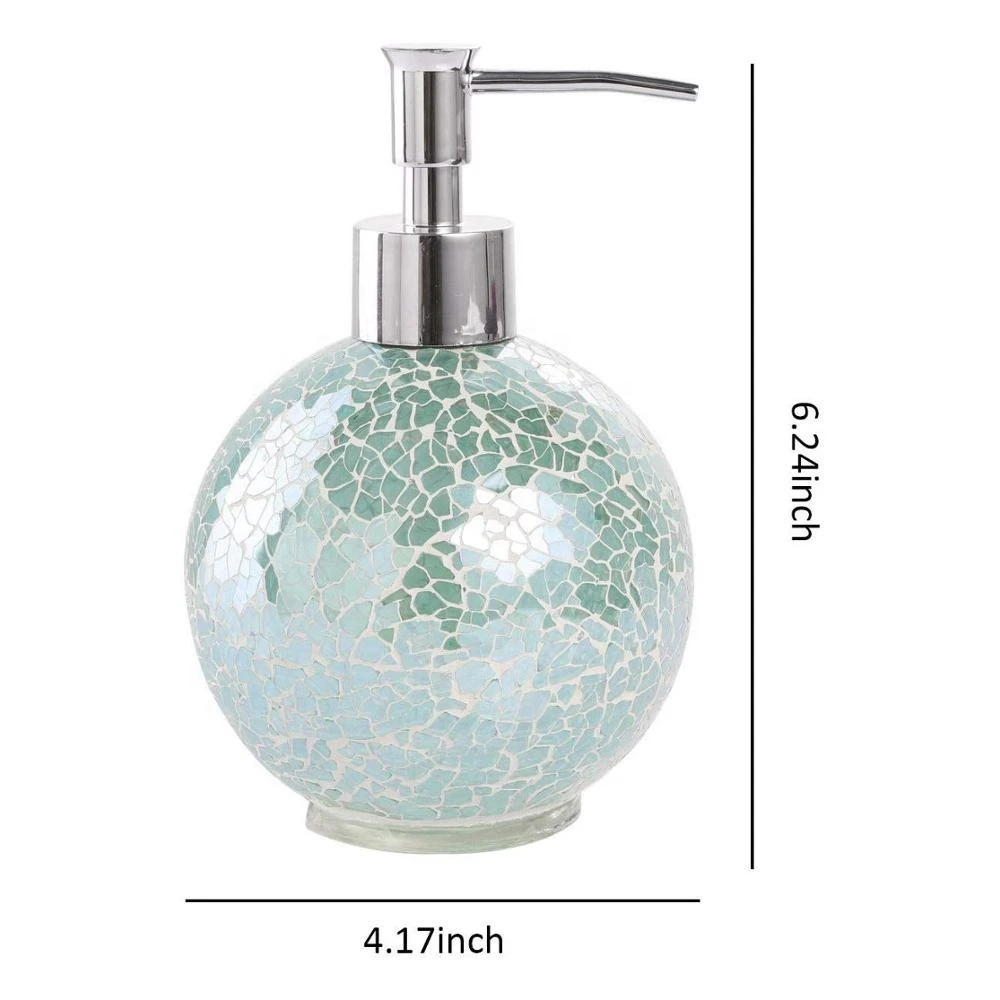 Hotsale 4pcs Glass Mosaic Bathroom Accessories Set with Lotion Dispenser Soap Pump Cotton Jar Vanity Tray and Toothbrush Holder