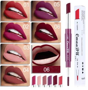 Hottest selling 6 colors CmaaDu 2 in 1 Lip Makeup Lipstick Pencil Waterproof Long Lasting Lip Stick Matte Liner