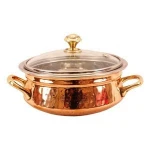 Indian art villa steel copper handi casserole with glass lid & brass handle