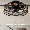 Industrial Retro Metal Cage Remote Control Bedroom Living Room Led Ceiling Fan Light