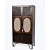 Industrial Retro Style Mango Wood Cane Design &amp; Iron Top Glass 2 Door Almirah / Wardrobe For Bedroom Furniture