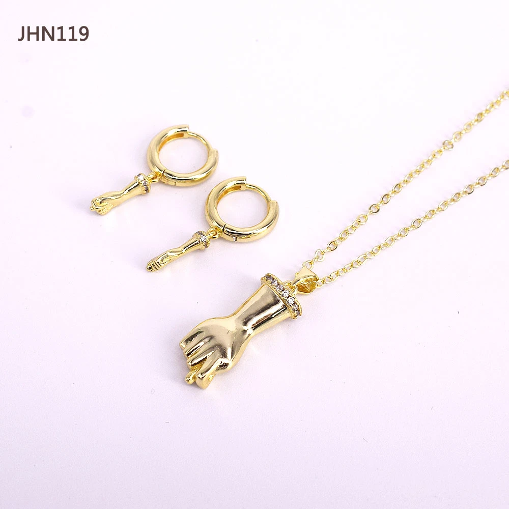 JHT160 Wholesale 18K gold plated jewelry set fashion Zircon Finger earrings necklace set