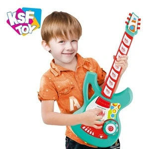 kids educational multi-function induction plastic guitar microphone set toy musical instrument with light