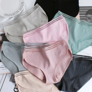 KK003 New product  mid-waist breathable cotton underwear ladies simple sexy briefs package hip solid color girl