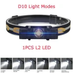 L2 LED Mini Headlamp High Power Headlamp Rechargeable Head Torch Camping Hunting Waterproof Flashlight
