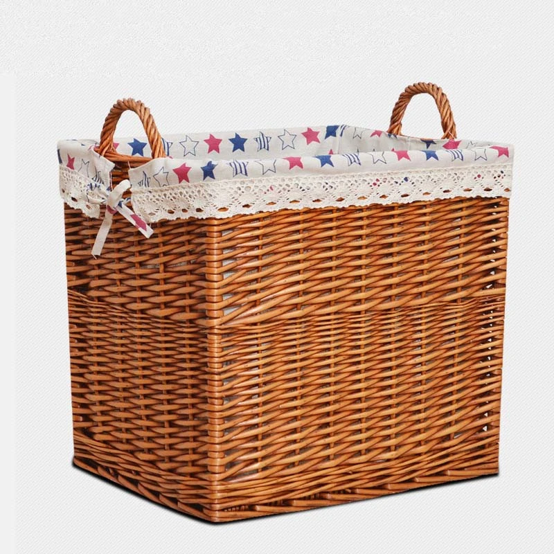 Large rectangular wicker laundry storage basket/home clothes store storage wicker basket