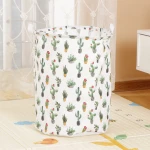 Laundry Basket Drawstring Waterproof Cotton Linen Collapsible Storage Basket for Home Bag