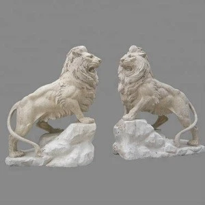 Life size garden animal stone travertine lions statues,Decorative Garden stone products