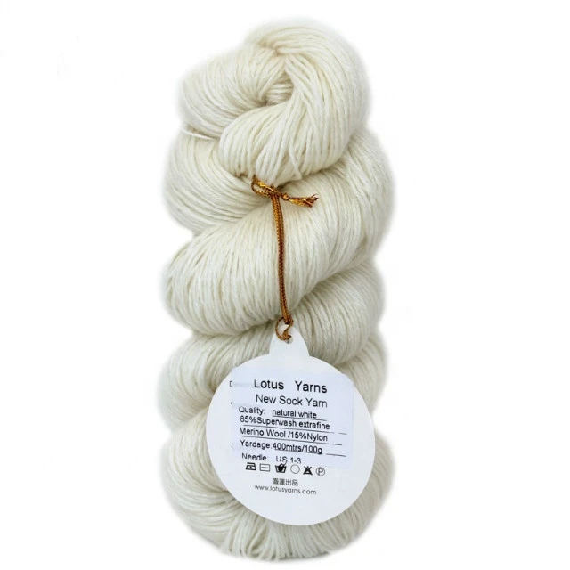 Lotus Yarns Natural 85%Merino 15%Nylon Blended Sock Yarn For Hand Dye Wholesale