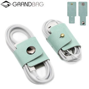 Luxury genuine leather USB line organizer earphone holder headphone cable winder