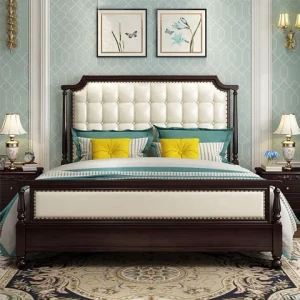 Luxury King-Size Soft Bed Wooden Modular Style Comfortable and Stylish Transitional Design Bed with Genuine Leather Upholstery