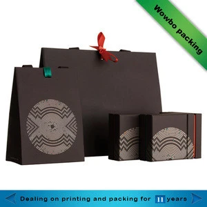 Luxury recycled custom printing logo shopping black paper bag