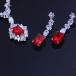 Luxury Wedding Bridal Jewelry Fashion Crystal Zircon Square Necklace Earrings Sets