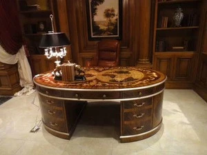 Luxury large home office desk custom Classic wood carved office furniture  24880