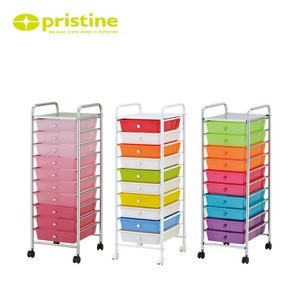 Made in Taiwan Home trolley cabinet 10 tier drawer plastic storage drawer rolling trolley cart organizer cart