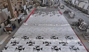 marble waterjet pattern floor with glass