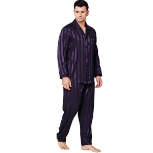 Mens pajama set with Stripe Top and Pant Plain Color Spa Party Customized Striped Sleepwear
