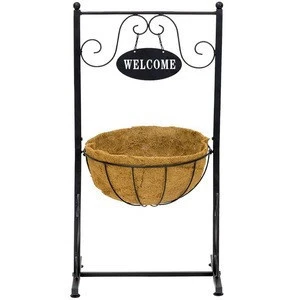 Metal Flower Pot Stand Welcome Planter Basket With Coco Liner