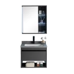 Mirror cabinet plywood bathroom vanity with Induction light grey color wall wood bathroom cabinet set with drawer and rock slate