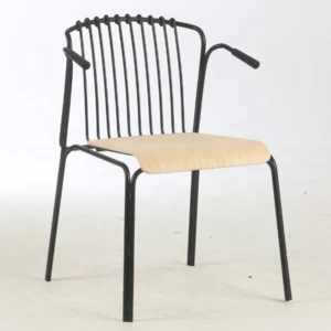 modern black metal frame natural plywood restaurant dining chair cafe chair on sale