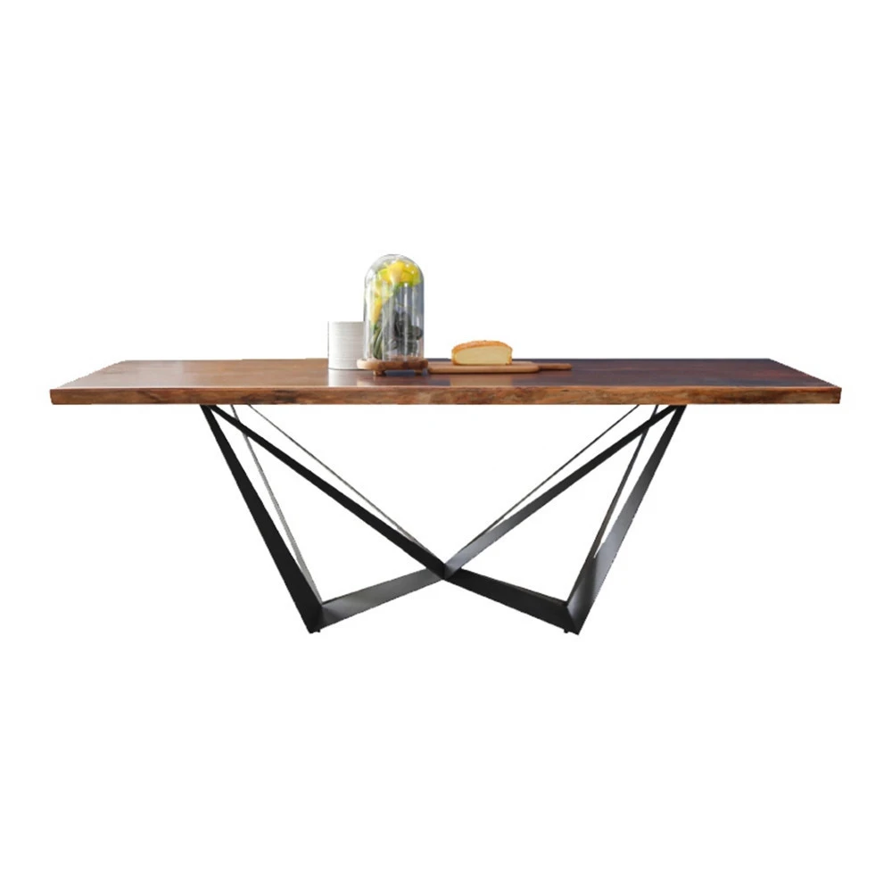 Modern Rectangle Metal Base Walnut Wooden Dining Table