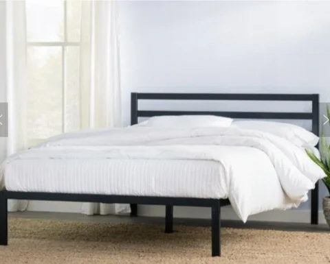 Modern solid pine single metal bed frame with wooden slats