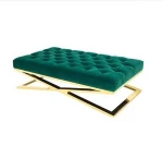 Modern Style Velvet Tufted Ottoman Bench with Polished Brass X-Base Frames