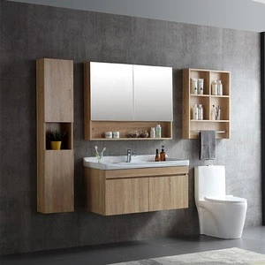 Modern waterproof wall mounted bathroom mirror cabinet with vessel sink