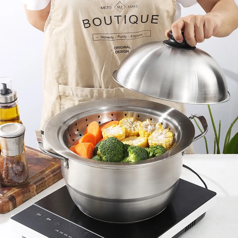 Multifunctional PURE COOK Stainless Steel Round Steamer Grid Tray with Lid