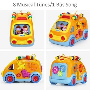 Musical Bus, Push Pull Vehicle Toy, Electronic Car / Gear, Animal Puzzle, Early Development Learning Educational Gift for Baby