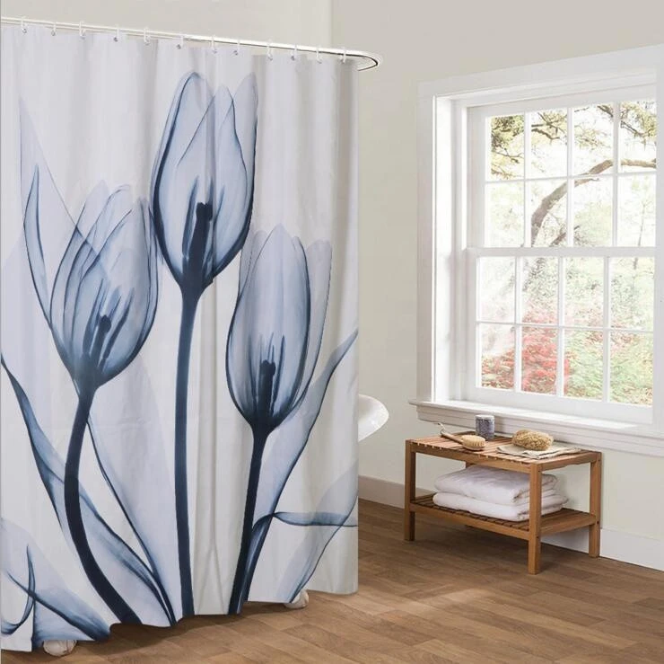 New 3D Printed Lotus Waterproof Mildew Polyester Shower Curtain Thickened Toilet Partition Curtain Bathroom Curtain With Hooks