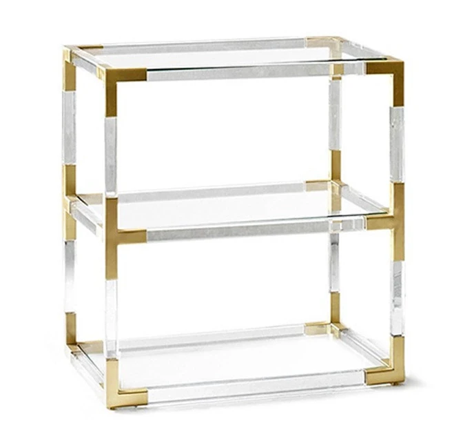 new arrival custom acrylic coffee table with metal corner lucite plexiglass acrylic side table with gold accessories