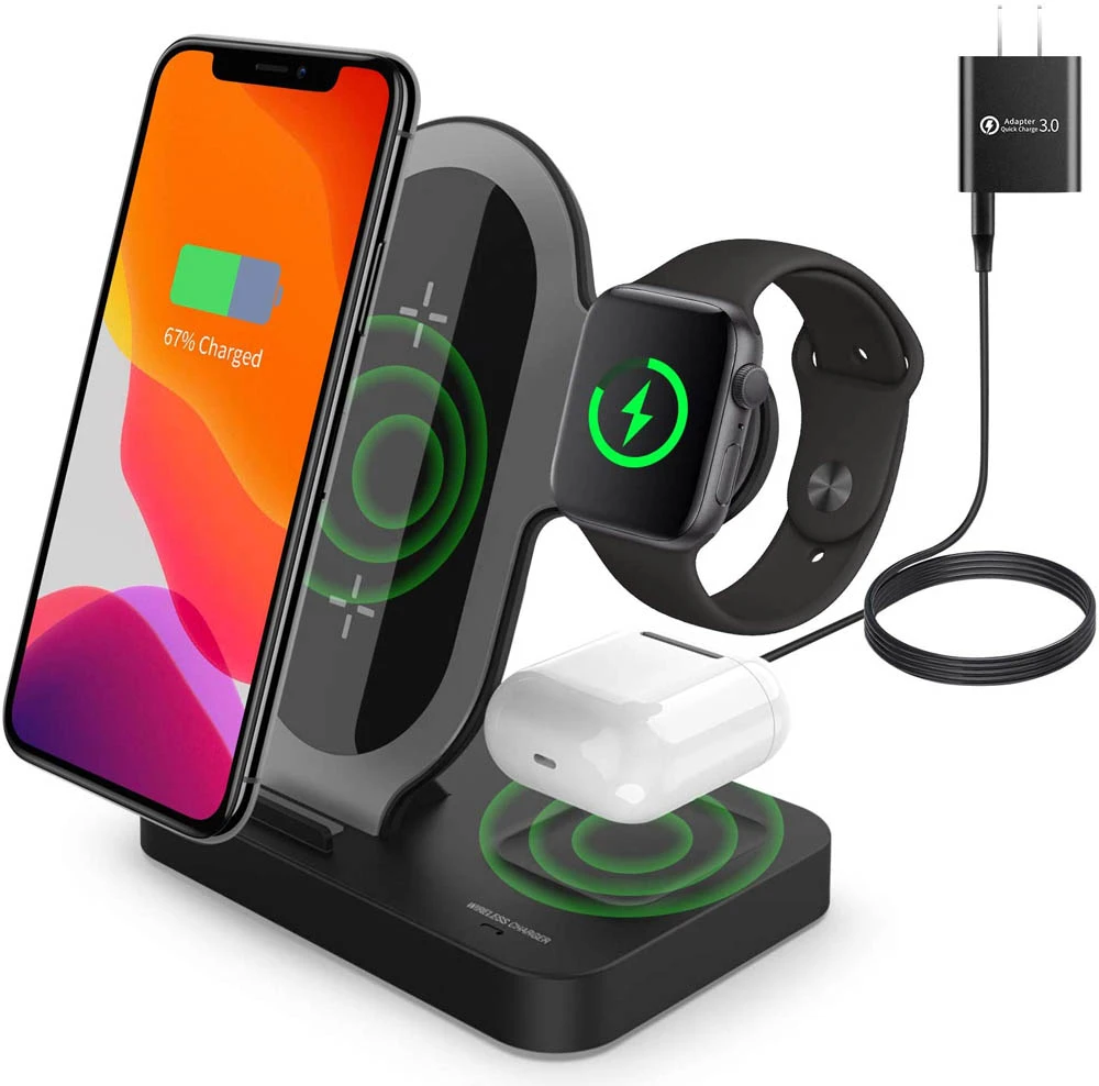 new arrivals 2020 amazon bestseller 3 in 1 wireless charging station 3 in 1 10W Fast Wireless Charger Dock Station Fast Charging