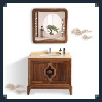 New Chinese Style Solid Wood Floor Wooden Luxury Vanity Bathroom Furniture Cabinet