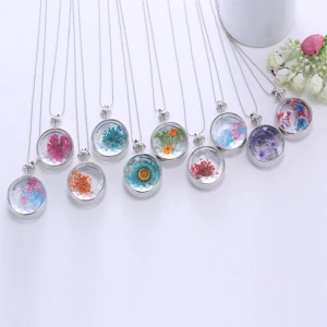 New  Innovative Products Dried flower Women Glass Bottle Pendant Jewelry Plant Necklace