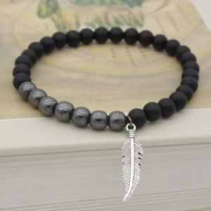 New Style Special Sale Popular Beaded Jewelry Black Frosted Hematite Matching Leaf Bracelet
