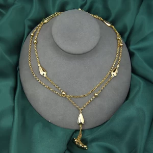 New Trendy Jewellery Necklace Tassel Brass Gold Layered Beaded Necklace Women