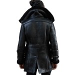 New Vintage Style Winter Men Fashionable Black Fur Long Coat Custom Shearling Design Hand Buffed Soft Sheepskin Genuine Leather