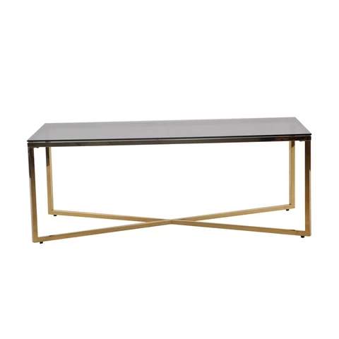 Nordic new design modern grey tempered glass living room furniture gold stainless steel coffee table