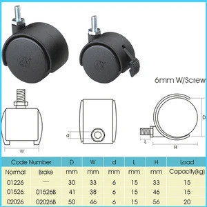 Nylon china furniture twin wheel casters manufacturer ISO 9001:2008
