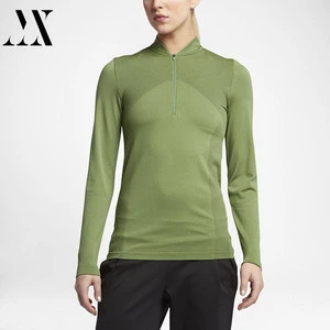 Open-knit fabric Womens Half-Zip Golf Top professional solid green golf top