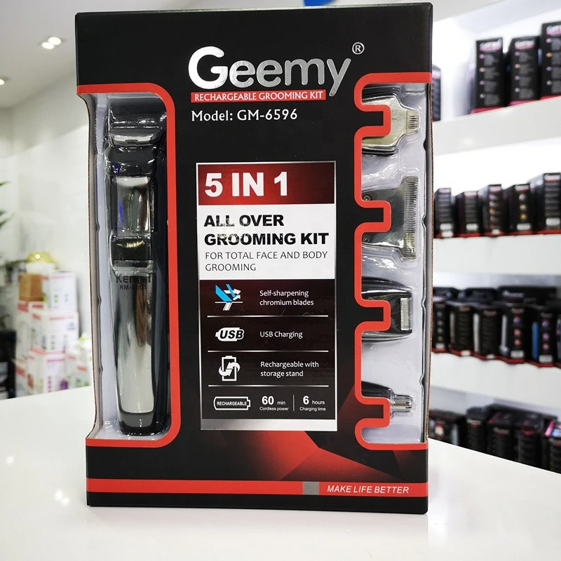 Original GEEMY GM6596 Hair Trimmer 6 In1 Mens Beard Grooming Kit Rechargeable Hair Cut Machine